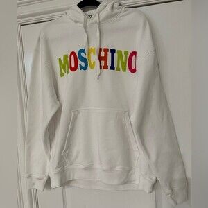 MOSCHINO Couture Rainbow Logo Hoodie in White Size 46 NWT